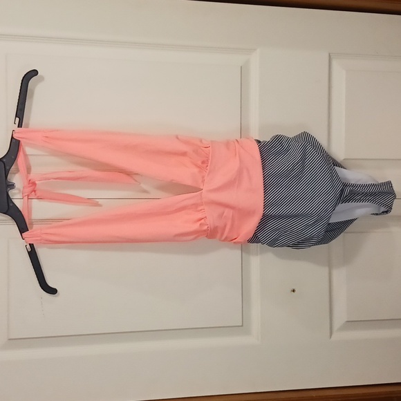 COCOSHIP Other - Cocoship one piece halter swimsuit - 8 - peach/black&white stripes